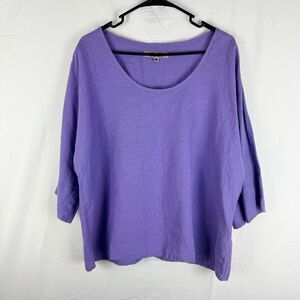 Flax Size M 100% Linen Top Purple 3/4 Sleeves Coastal Minimalist Lagenlook